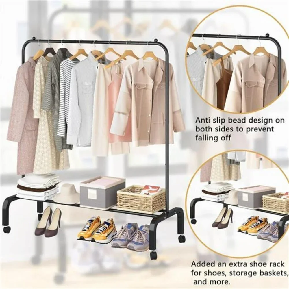 Rolling Clothes Rack Metal Garment Rack with Wheels Shelf for Hanging Clothes